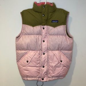 Patagonia Bivy Puffer Vest in Pink and Green color block